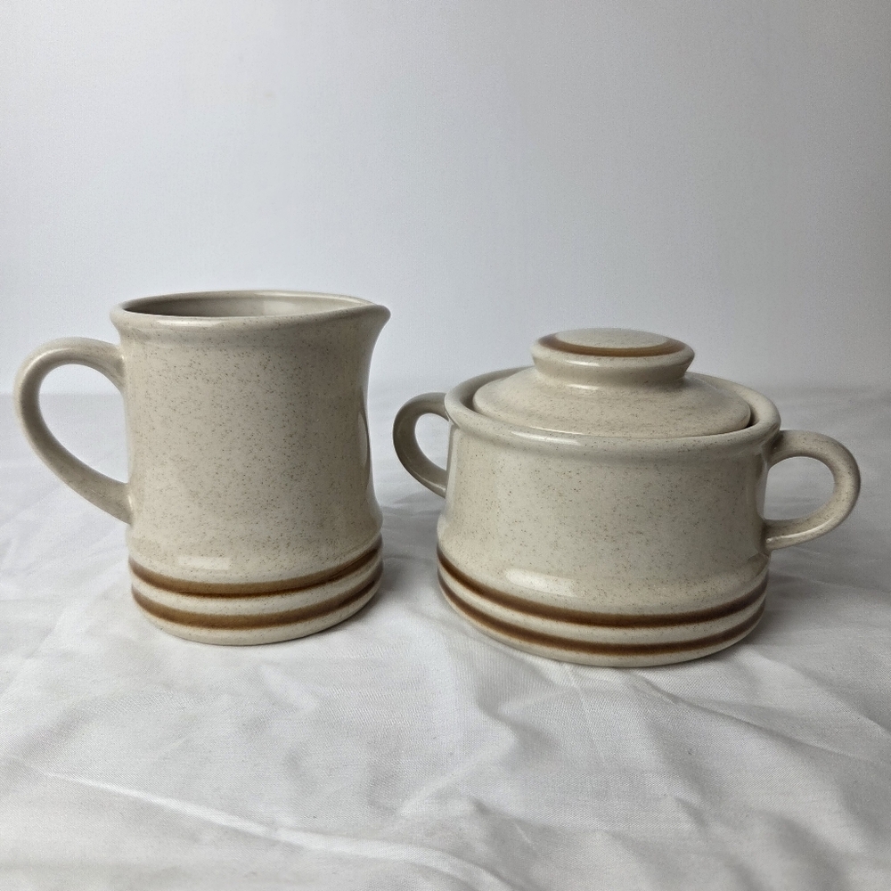 Vintage Japanese Stoneware Sugar Bowl and Creamer Set MCM 70s
